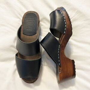 Maguba Black Tokyo Clogs Sandals Leather Wood Size 37 Swedish Summer Minimalist